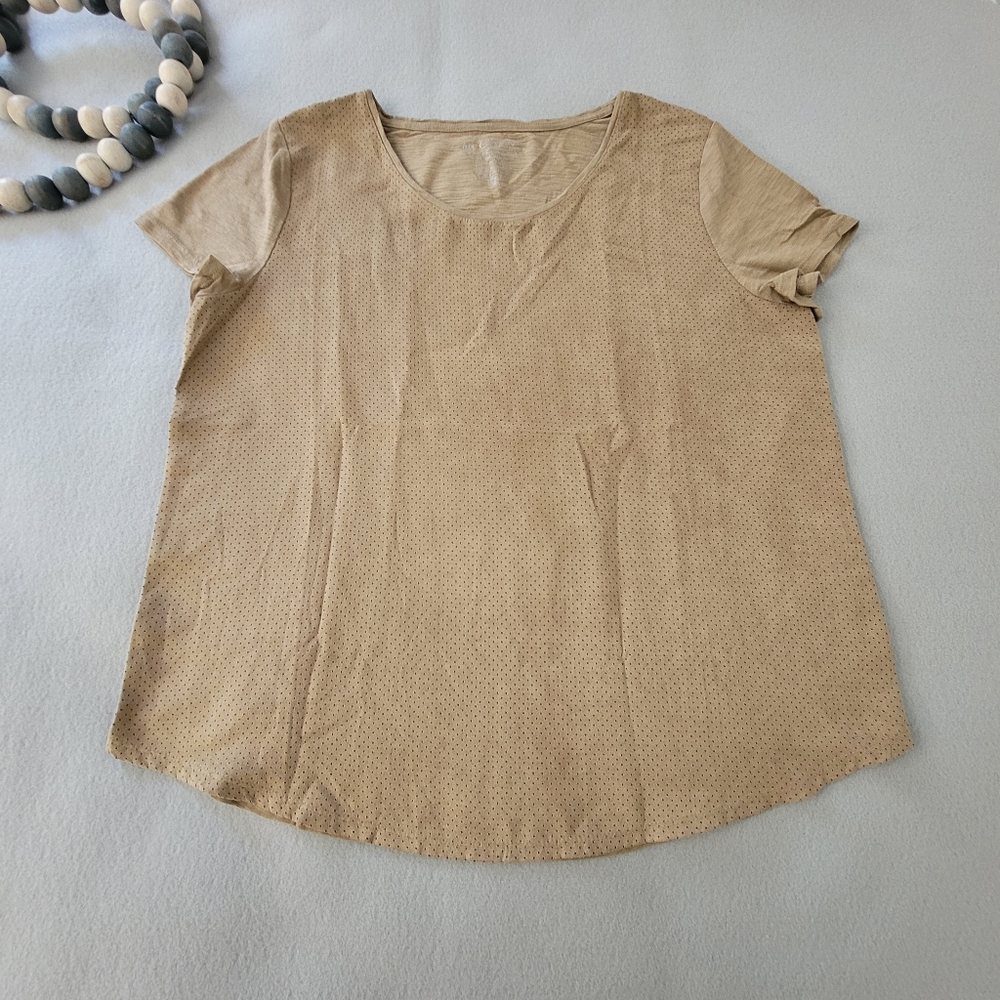 By Chico's Womens Size 1 Brown Short Sleeve Blouse Top